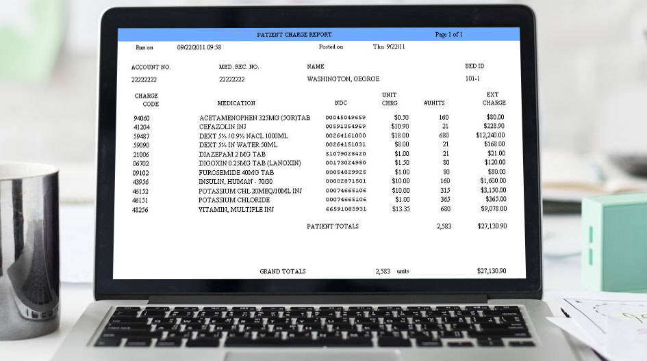 The medication order entry screen in WinPharm, with fields for patient name, drug selection, dosage, and administration schedule.